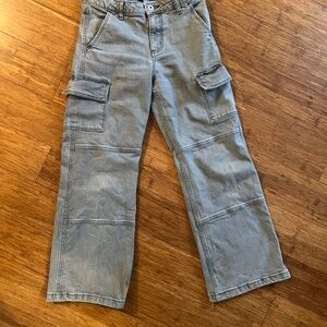 Grey Wide Leg Denim Cargo Jeans Girls (12)